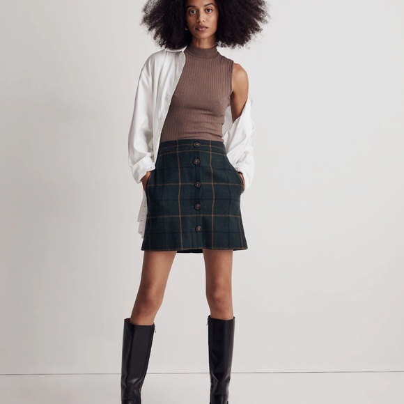 Madewell Wool Button-Front Mini Skirt in Windowpane - Picture 2 of 8
